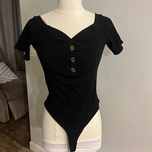 Ten Sixty Sherman Black Buttoned Bodysuit